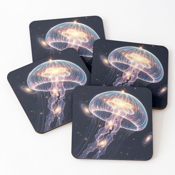 Item preview, A translucent, glowing jellyfish drifts through a starry cosmos with galaxies within its form and surrounding it designed and sold by homydesign.