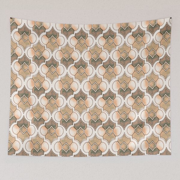 Aperçu de l'œuvre Élégant motif géométrique Art Déco aquarelle à quatre feuilles couleur pêche créée et vendue par TackyTime.