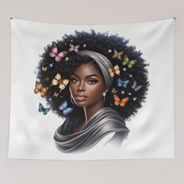 Item preview, Graceful Black Woman with Butterflies in Silver Elegance designed and sold by Lulunza.