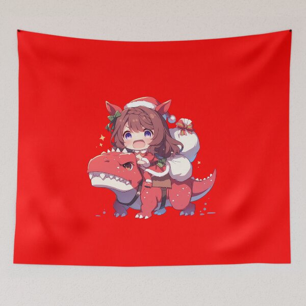 Item preview, Super Creek Riding Santa Dinosaur Uma Musume Pretty Derby Anime Chibi designed and sold by TorbenKuhano.