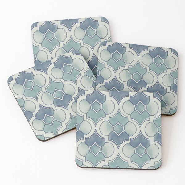 Item preview, Elegant Blue Art Deco Watercolor Quatrefoil Geometric Pattern designed and sold by TackyTime.