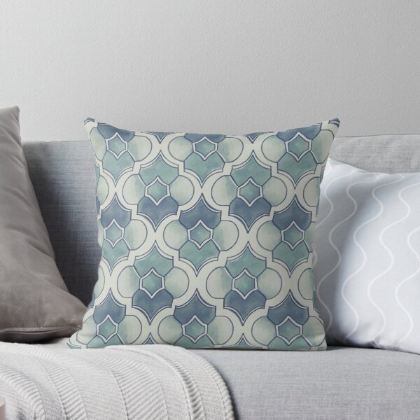 Item preview, Elegant Blue Art Deco Watercolor Quatrefoil Geometric Pattern designed and sold by TackyTime.