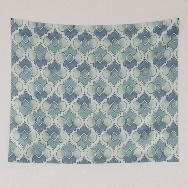 Aperçu de l'œuvre Élégant motif géométrique Art déco bleu aquarelle à quatre feuilles créée et vendue par TackyTime.