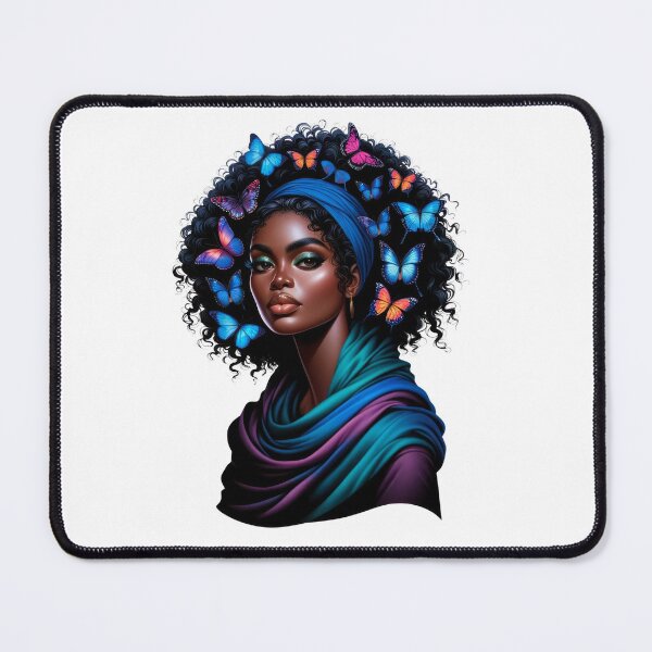 Item preview, Midnight Elegance | Black Woman with Blue Butterflies and Teal Scarf designed and sold by Lulunza.
