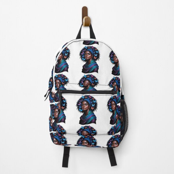 Item preview, Midnight Elegance | Black Woman with Blue Butterflies and Teal Scarf designed and sold by Lulunza.
