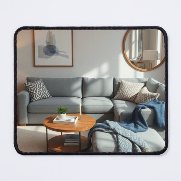 Item preview, Minimalist Living Room Corner | Blue-Grey Sectional, Round Mirror, and Cozy Textures designed and sold by Vida e Arte.