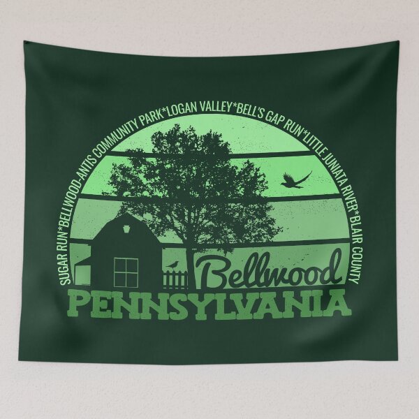 Aperçu de l'œuvre Logo rétro vintage de Bellwood, Pennsylvanie, coucher de soleil, fierté locale créée et vendue par CRHPOD20.