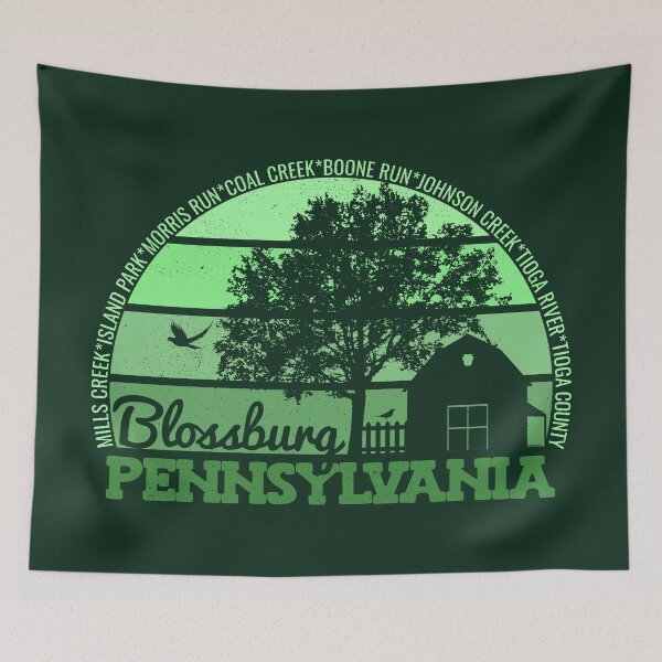 Aperçu de l'œuvre Logo rétro vintage de Blossburg, Pennsylvanie, coucher de soleil, fierté locale créée et vendue par CRHPOD20.