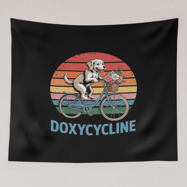 Item preview, Doxycycline Pharmacy Pun Dachshund on Bicycle Veterinary designed and sold by JulienAureo.