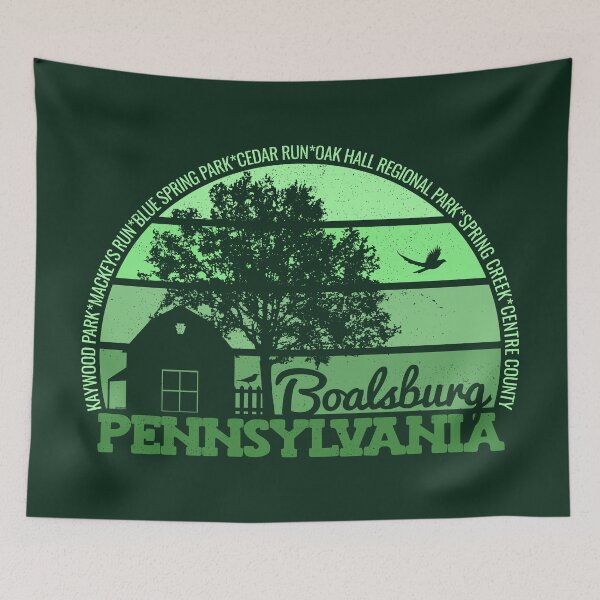 Aperçu de l'œuvre Logo rétro vintage de Boalsburg, Pennsylvanie, coucher de soleil, fierté locale créée et vendue par CRHPOD20.