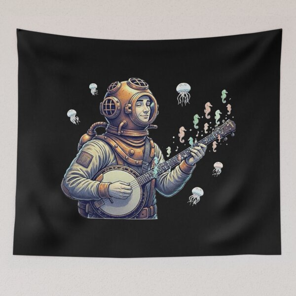 Item preview, "Banjo Beneath the Waves" -"The Diver’s Melody" designed and sold by Vibepop.store.