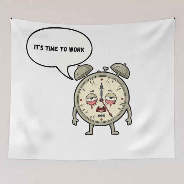 Item preview, Exhausted Alarm Clock Sticker - "It's Time To Work" Funny Morning Mood Meme | Anti-Morning Person Gift designed and sold by Wat da shop?.