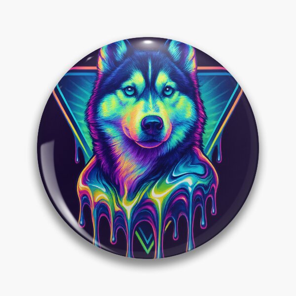 Item preview, Neon Husky Drip – Chrome Glow Dog Art | Y2K Vaporwave Series designed and sold by Savannarojas.