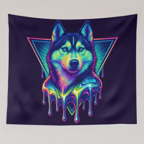Item preview, Neon Husky Drip – Chrome Glow Dog Art | Y2K Vaporwave Series designed and sold by Savannarojas.