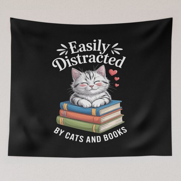 Item preview, Easily Distracted by Cats and Books - Cat & Book Lover designed and sold by August4Laughs25.