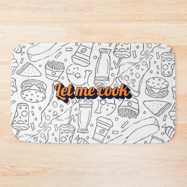 Item preview, Playful foodie pattern with pizza burgers fries candy and bold Let me cook fun vibe designed and sold by Mimoshi ⭐⭐⭐⭐⭐.