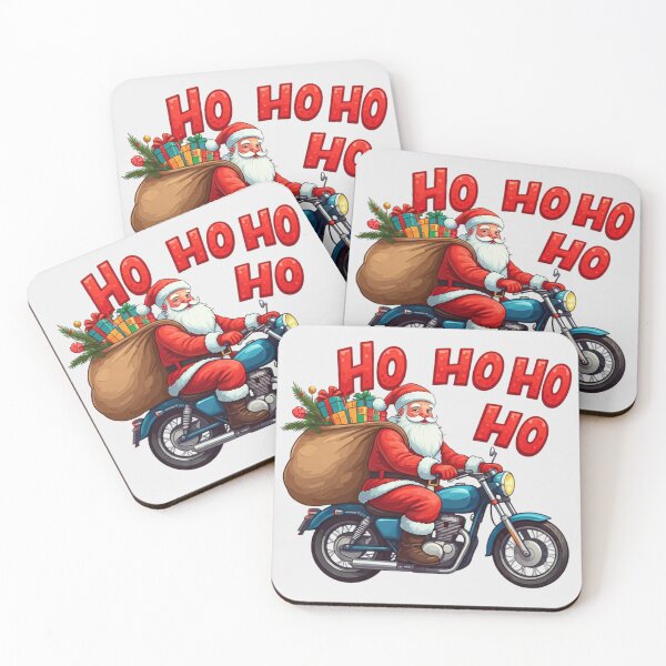 Item preview, Santa on Motorcycle – Fun Christmas Illustration with Gifts and “Ho Ho Ho” Text designed and sold by PixelVibe782.