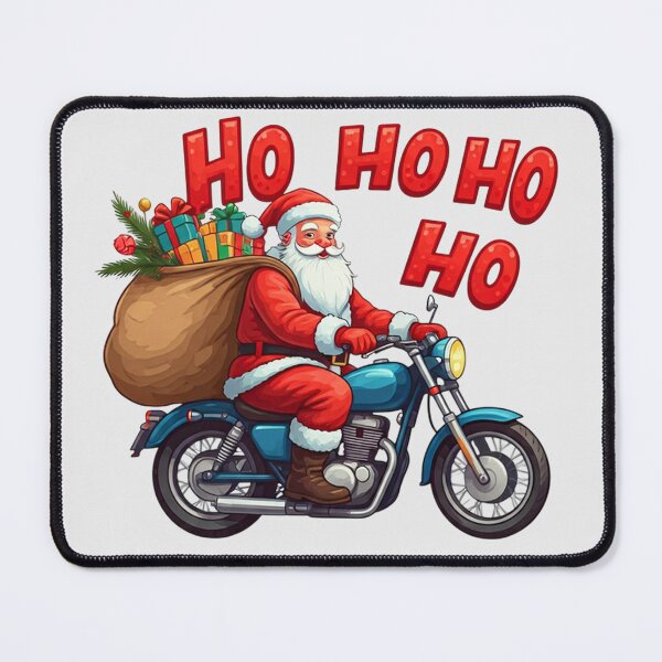 Item preview, Santa on Motorcycle – Fun Christmas Illustration with Gifts and “Ho Ho Ho” Text designed and sold by PixelVibe782.