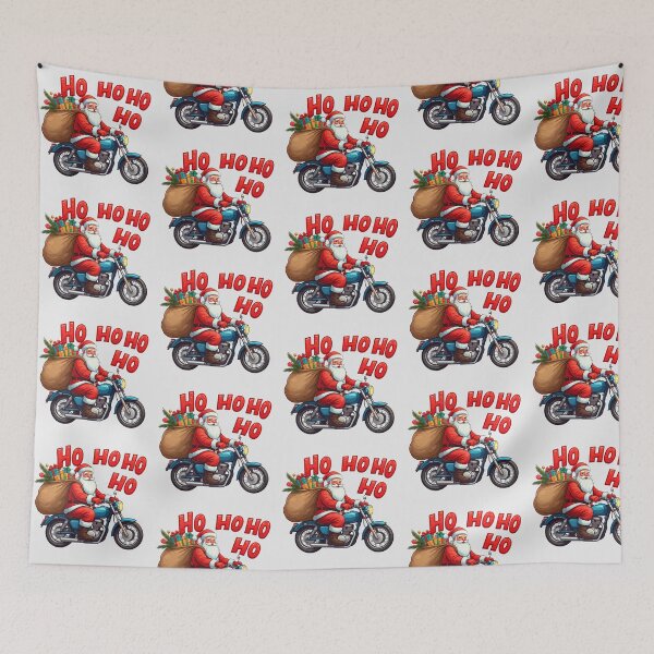 Item preview, Santa on Motorcycle – Fun Christmas Illustration with Gifts and “Ho Ho Ho” Text designed and sold by PixelVibe782.