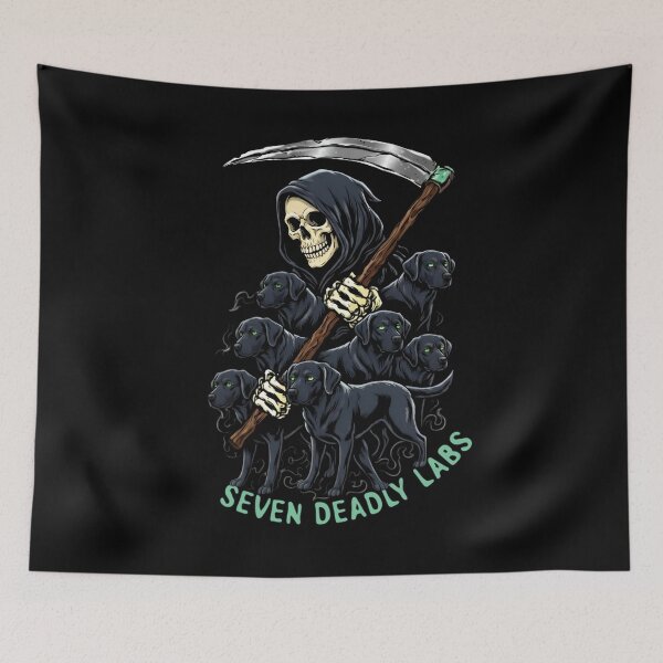 Item preview, Seven Deadly Labs – Grim Reaper and Black Labradors designed and sold by SidTastic .