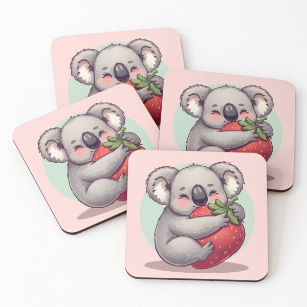Item preview, Kawaii Koala with Strawberry | Cute Pastel Animal Art designed and sold by PawxelArt.