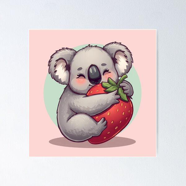 Item preview, Kawaii Koala with Strawberry | Cute Pastel Animal Art designed and sold by PawxelArt.