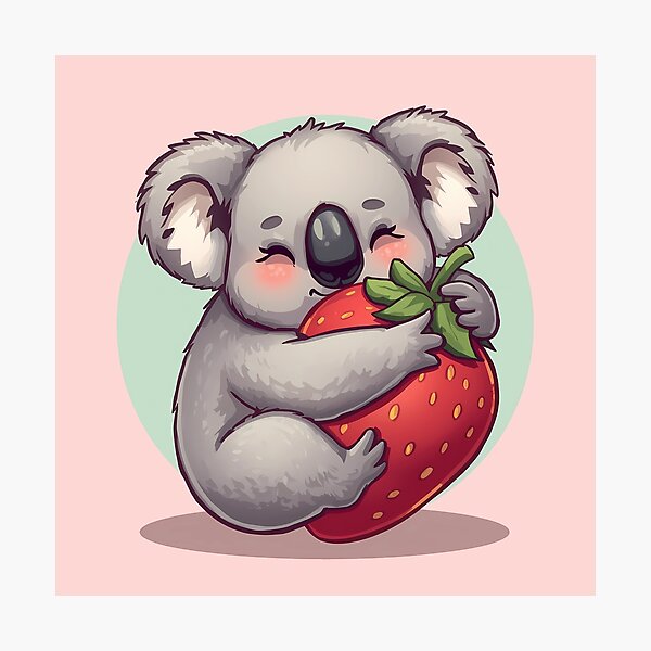 Item preview, Kawaii Koala with Strawberry | Cute Pastel Animal Art designed and sold by PawxelArt.