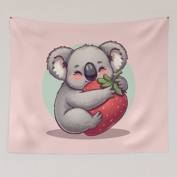 Item preview, Kawaii Koala with Strawberry | Cute Pastel Animal Art designed and sold by PawxelArt.