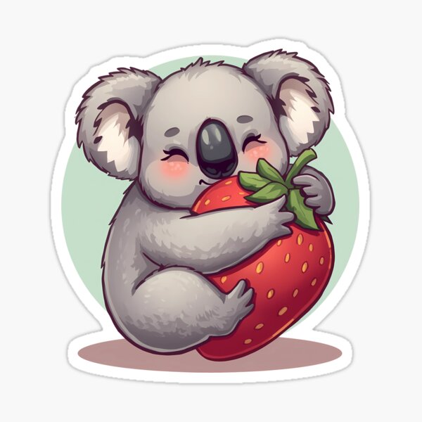 Item preview, Kawaii Koala with Strawberry | Cute Pastel Animal Art designed and sold by PawxelArt.