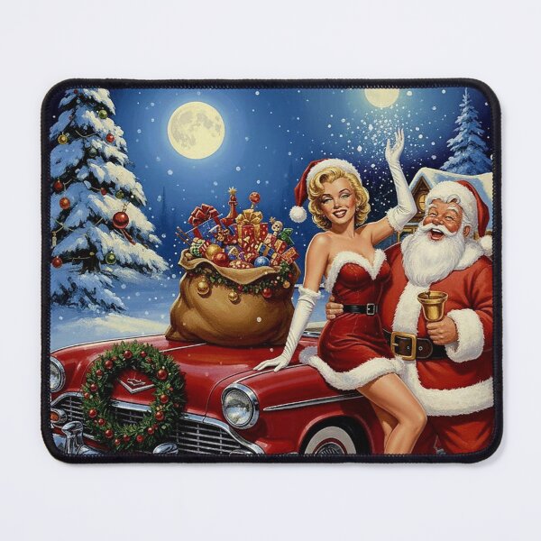 Item preview, Marilyn Monroe: Pin-Up Santa by a Log Cabin designed and sold by Art's Diner.