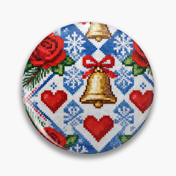 Item preview, Traditional Romanian Christmas Embroidery Pattern – Red Roses, Bells & Folk Cross Stitch Design designed and sold by Maximilianos.