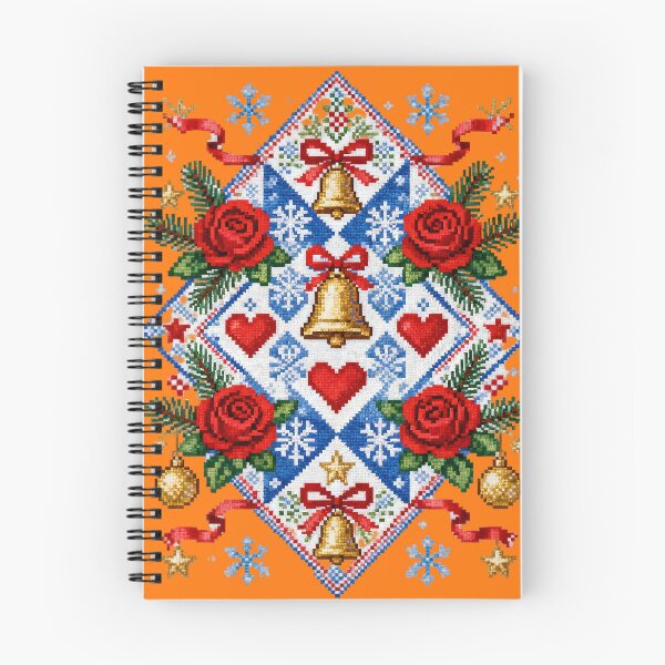 Item preview, Traditional Romanian Christmas Embroidery Pattern – Red Roses, Bells & Folk Cross Stitch Design designed and sold by Maximilianos.