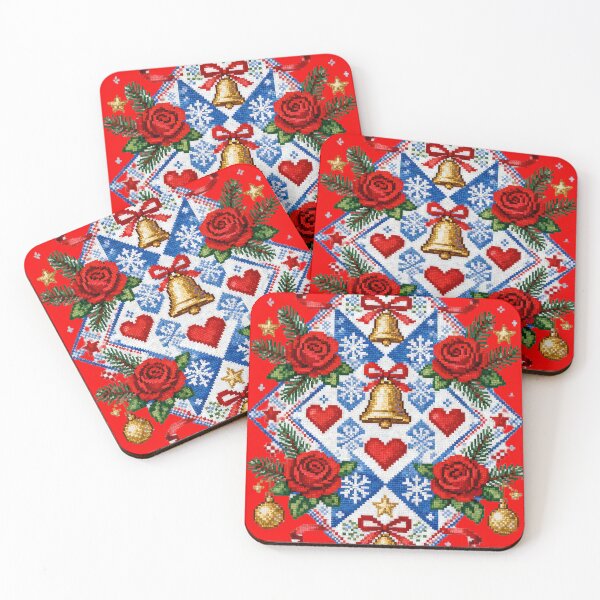 Item preview, Traditional Romanian Christmas Embroidery Pattern – Red Roses, Bells & Folk Cross Stitch Design designed and sold by Maximilianos.