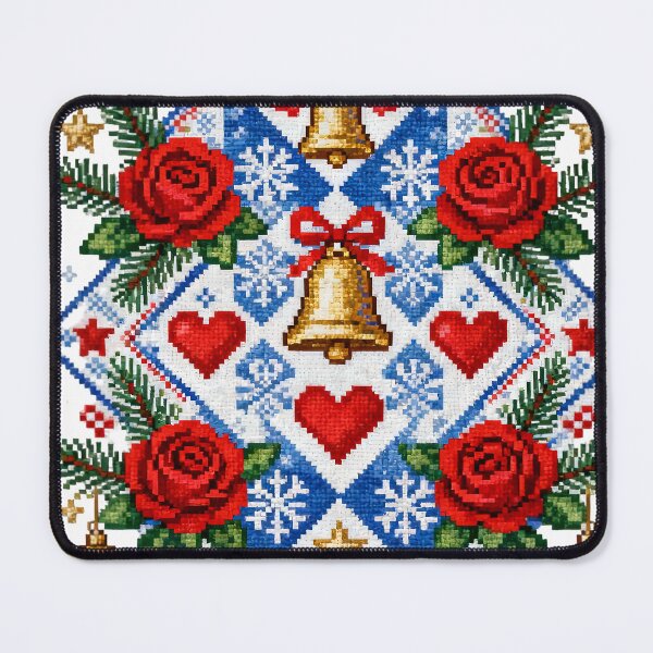 Item preview, Traditional Romanian Christmas Embroidery Pattern – Red Roses, Bells & Folk Cross Stitch Design designed and sold by Maximilianos.