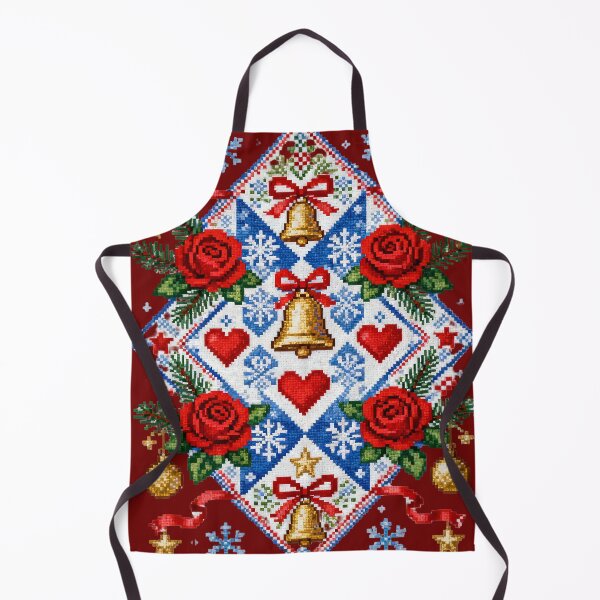 Item preview, Traditional Romanian Christmas Embroidery Pattern – Red Roses, Bells & Folk Cross Stitch Design designed and sold by Maximilianos.