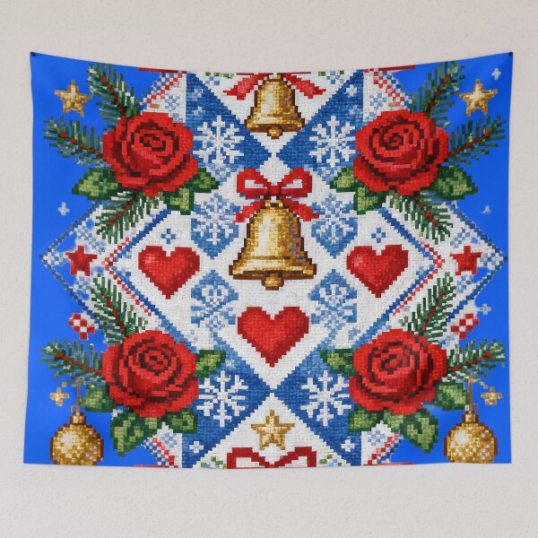 Item preview, Traditional Romanian Christmas Embroidery Pattern – Red Roses, Bells & Folk Cross Stitch Design designed and sold by Maximilianos.