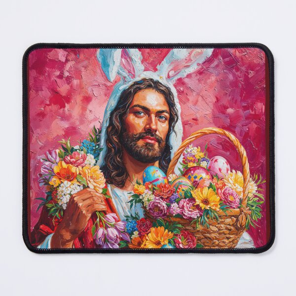 Item preview, Easter Bunny Jesus with Floral Basket Art designed and sold by Anastasiia Yurevych.