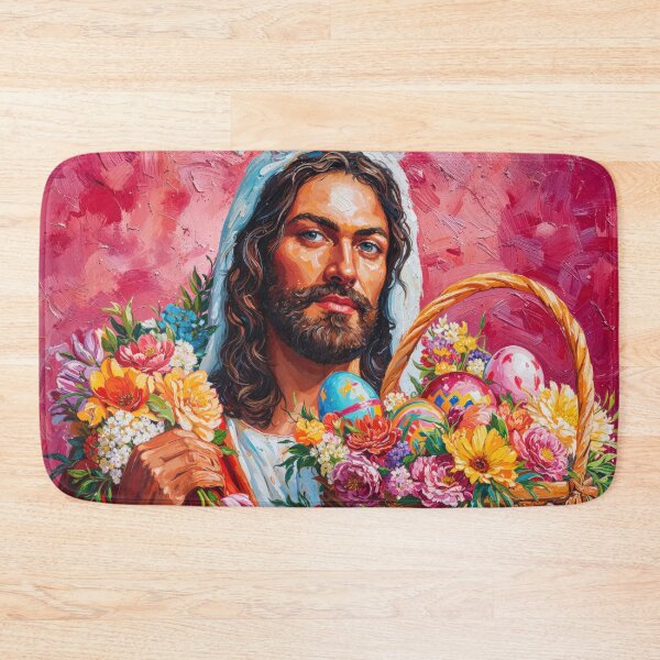Item preview, Easter Bunny Jesus with Floral Basket Art designed and sold by Anastasiia Yurevych.