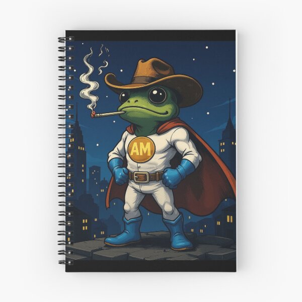 Item preview, AM Frog Hero – Cartoon Cowboy Superhero Smoking Frog in Cape designed and sold by A&M.
