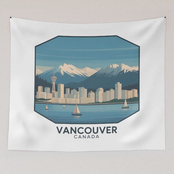 Item preview, Vancouver Canada Skyline – Vintage Travel Poster Illustration designed and sold by VividOrganica.