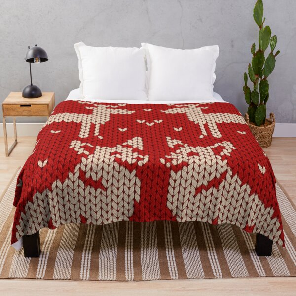 Item preview, Red Christmas knit pattern with reindeer and snowflakes designed and sold by SassyArtistry.
