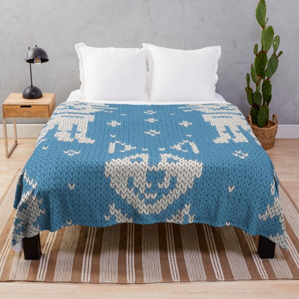Item preview, Blue Christmas knit pattern with cats and winter trees designed and sold by SassyArtistry.