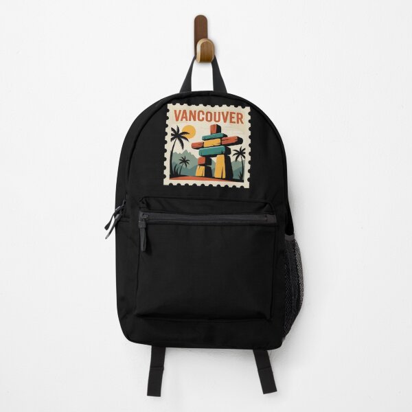Item preview, Vancouver Vintage Stamp Poster – Retro Travel Art Featuring Inukshuk and Mountains designed and sold by VividOrganica.