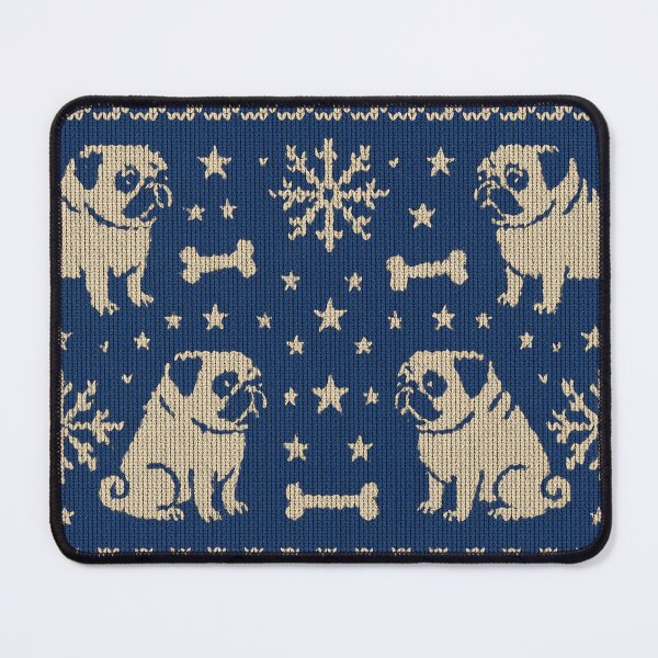 Item preview, Blue Christmas knit pattern with pugs and snowflakes designed and sold by SassyArtistry.
