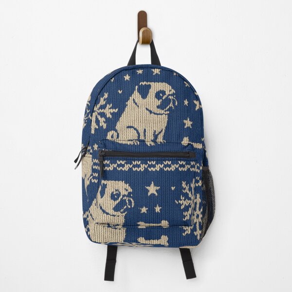 Item preview, Blue Christmas knit pattern with pugs and snowflakes designed and sold by SassyArtistry.