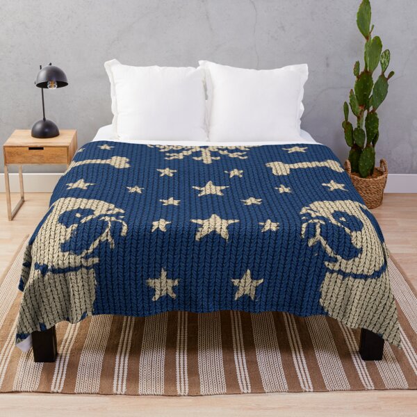 Item preview, Blue Christmas knit pattern with pugs and snowflakes designed and sold by SassyArtistry.