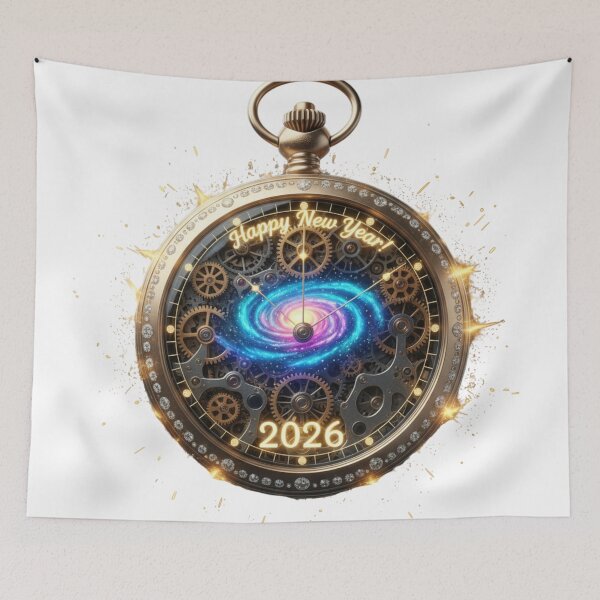 Item preview, Cosmic Countdown 2026: Steampunk Galaxy Pocket Watch - Happy New Year! designed and sold by MonaRose_Art.