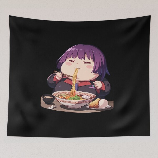 Aperçu de l'œuvre Hitagi Senjougahara Chibi Anime Girl mangeant des ramen de Bakemonogatari créée et vendue par Raslbazola.