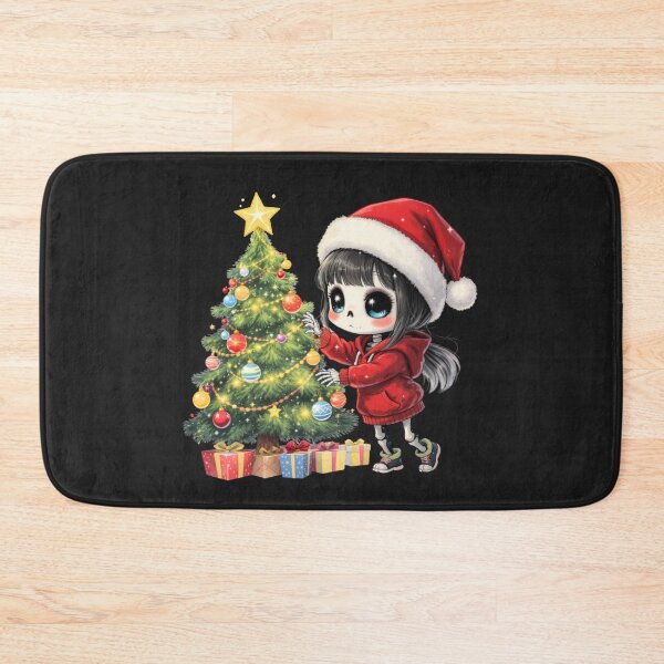 Item preview, Skeleton Girl Decorating Christmas Tree | Cute Kawaii Chibi Spooky Christmas Art designed and sold by ColorSplash123.