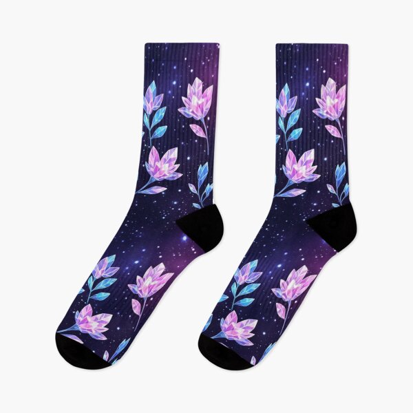 Item preview, Cosmic Bloom: Radiant Crystal Flowers in a Starry Galaxy Seamless Pattern" designed and sold by MonaRose_Art.